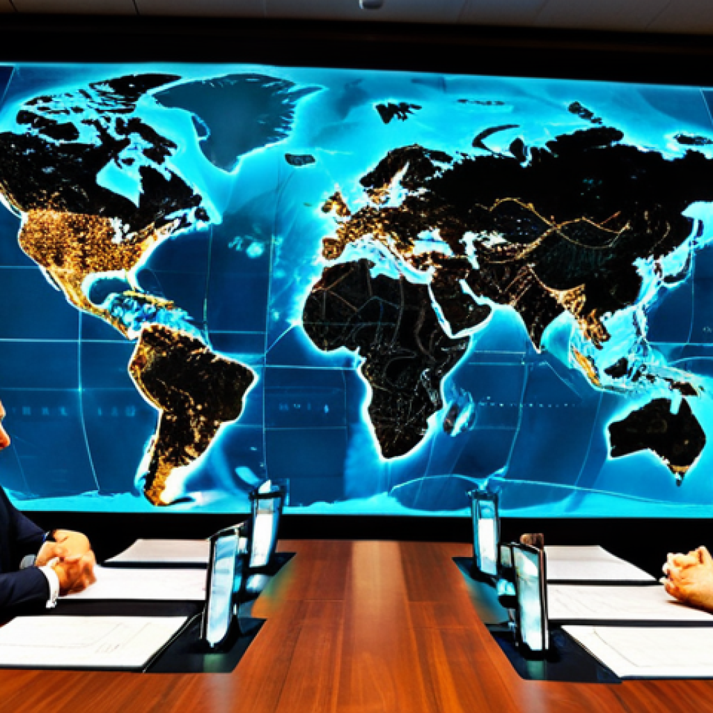 **Prompt:** A diverse group of professional geopolitical experts and business leaders, fully clothed in modest business suits, gathered in a sophisticated, modern global strategy room. A large, intricate holographic projection of the world map glows at the center, highlighting critical mineral supply chains, emerging energy trade routes, and areas of strategic importance. Individuals are engaged in a focused, professional discussion, pointing to various regions on the map, illustrating complex strategic planning for global energy security. The atmosphere is serious and forward-thinking, emphasizing diplomatic efforts.

    **Quality Modifiers & Safety:** professional photography, cinematic lighting, ultra-detailed, high resolution, realistic rendering, global perspective, strategic depth, fully clothed, modest clothing, appropriate attire, professional dress, perfect anatomy, correct proportions, natural pose, well-formed hands, proper finger count, natural body proportions, safe for work, appropriate content, professional.