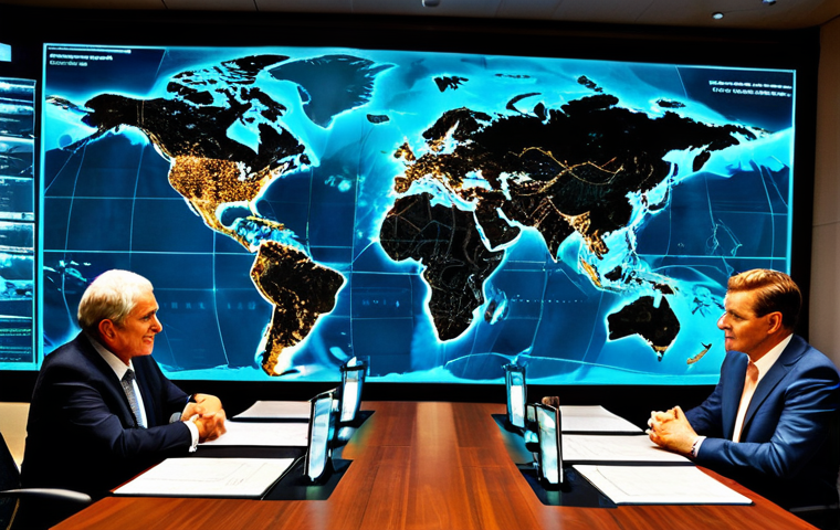 **Prompt:** A diverse group of professional geopolitical experts and business leaders, fully clothed in modest business suits, gathered in a sophisticated, modern global strategy room. A large, intricate holographic projection of the world map glows at the center, highlighting critical mineral supply chains, emerging energy trade routes, and areas of strategic importance. Individuals are engaged in a focused, professional discussion, pointing to various regions on the map, illustrating complex strategic planning for global energy security. The atmosphere is serious and forward-thinking, emphasizing diplomatic efforts.
**Quality Modifiers & Safety:** professional photography, cinematic lighting, ultra-detailed, high resolution, realistic rendering, global perspective, strategic depth, fully clothed, modest clothing, appropriate attire, professional dress, perfect anatomy, correct proportions, natural pose, well-formed hands, proper finger count, natural body proportions, safe for work, appropriate content, professional.