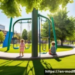 Home 15 넷제로 전환의 사회적 가치 창출 - **Vibrant Urban Oasis: Children and Families Enjoying Clean Air**
A bright, wide-angle shot of a...