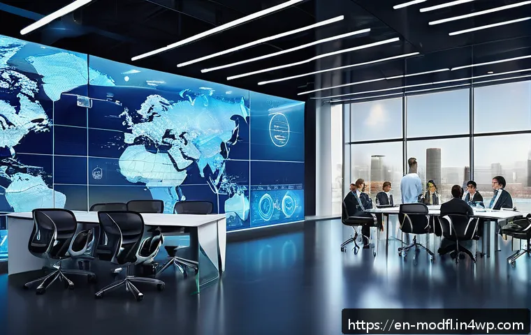 넷제로 전환을 위한 파트너십 구축 - A dynamic, futuristic conference room where diverse professionals from technology, renewable energy,...