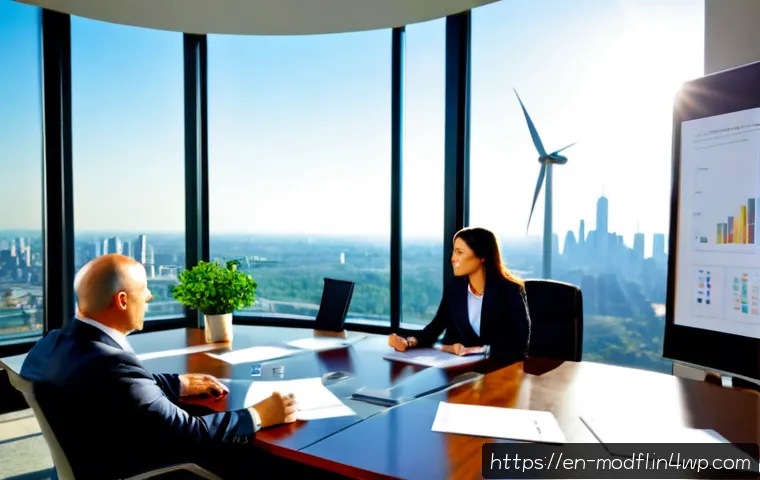 Home 17 넷제로 전환과 경영 전략의 통합 - Photorealistic executive strategy meeting in a modern North American corporate boardroom, diverse bu...